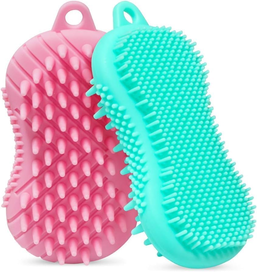 Premium Silicone Body Scrubber & Shower Brush - Exfoliating Bath Brush for Men & Women - Soft Shampoo Massager with Ergonomic Handle - Ideal for Deep Cleansing, Back Scrubbing & Scalp Care (1PC, Multicolor) - Perfect for Spa Days, Exfoliation & Relaxing Showers