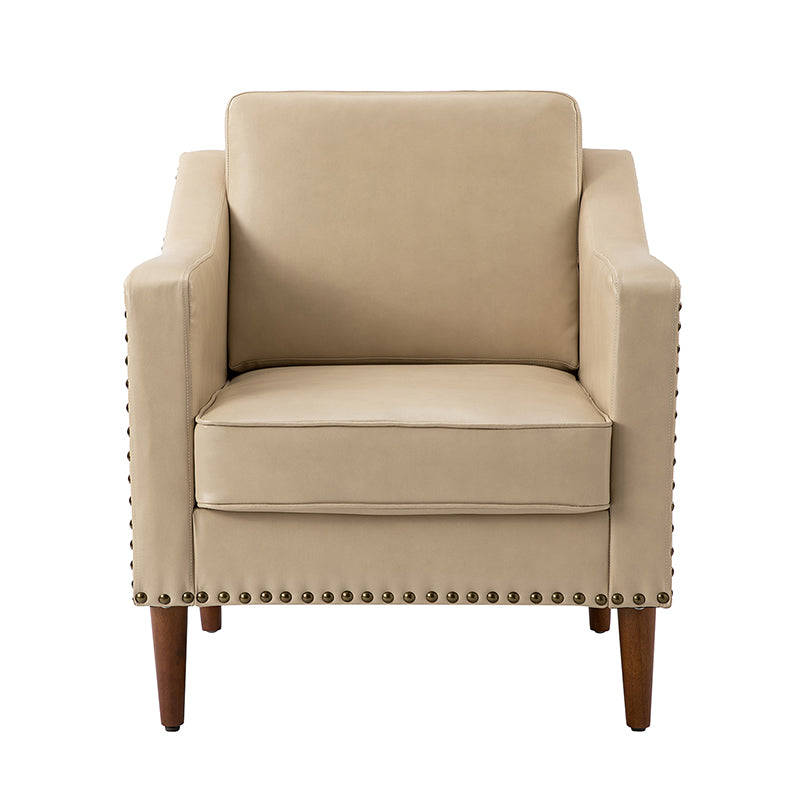 Rafaella Vegan Leather Armchair with Solid Wood Legs - Modern Vegan Leather Lounge Chair with Sturdy Wooden Legs for Living Room, Office, or Reading Nook