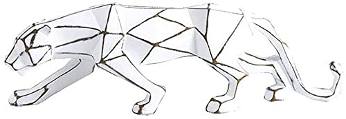 Geometric Leopard Resin Sculpture - White Trim Animal Statue, Modern Home & Office Decor, Unique Gift for Animal Lovers | Perfect for Living Room, Bookshelf or Desk Decoration