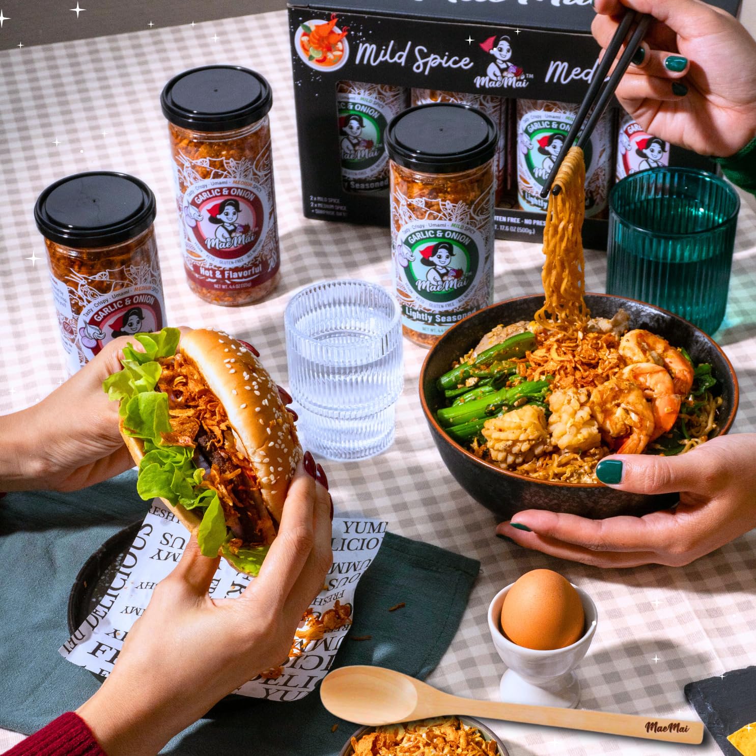 MaeMai 4-PACK Premium Seasoning Box Set - Mild & Medium Spice Crispy Fried Onion & Garlic | All-Purpose Vegan Seasoning for Ramen, Rice, Salads | Perfect Gift for Foodies & Family (Includes Free Gift Inside) - Ideal for Home Cooking, Meal Prep & Gourmet Dishes