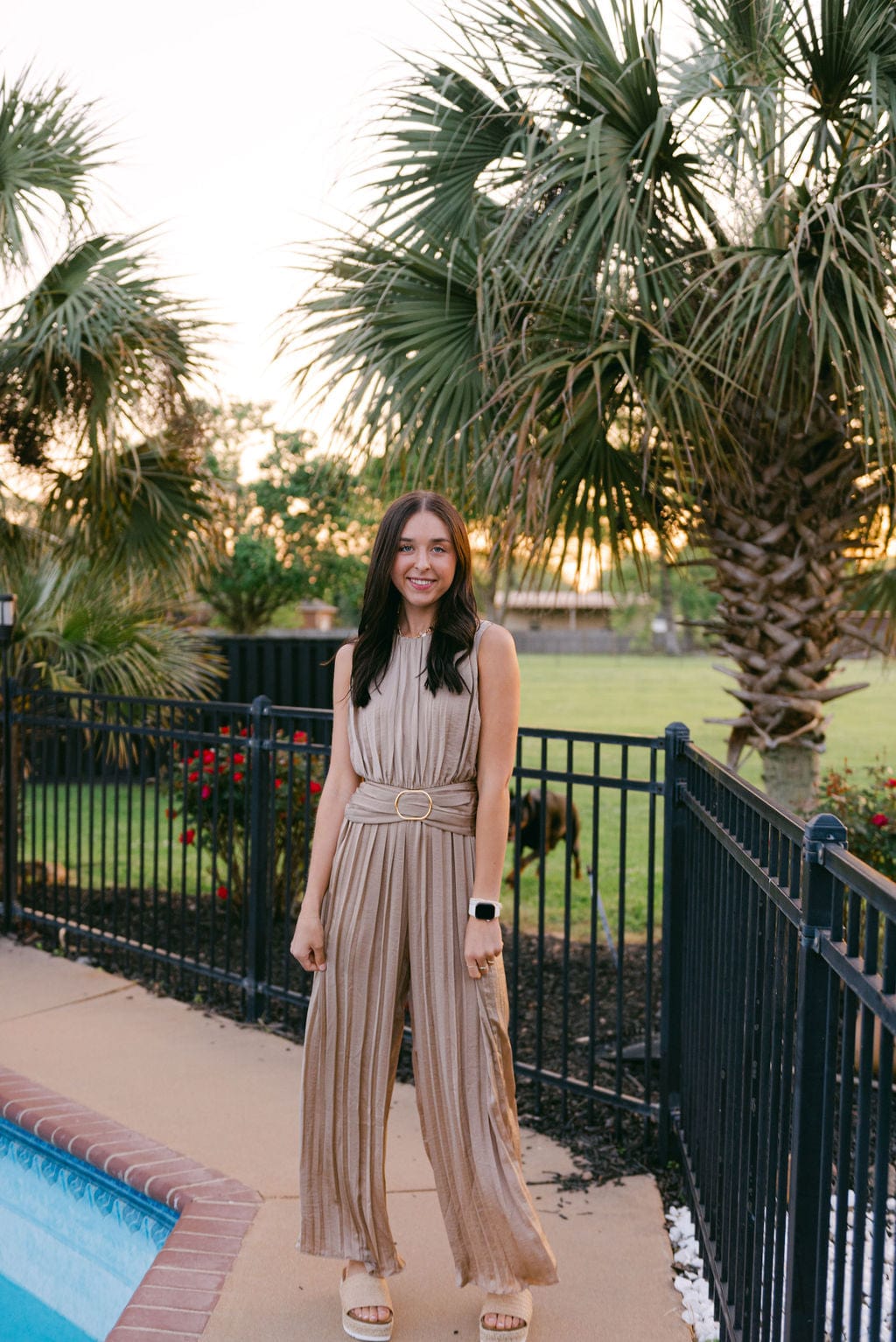 Taupe Buckle Waist Satin Jumpsuit for Women - Elegant One-Piece Romper with Adjustable Belt | Perfect for Weddings, Parties & Evening Events