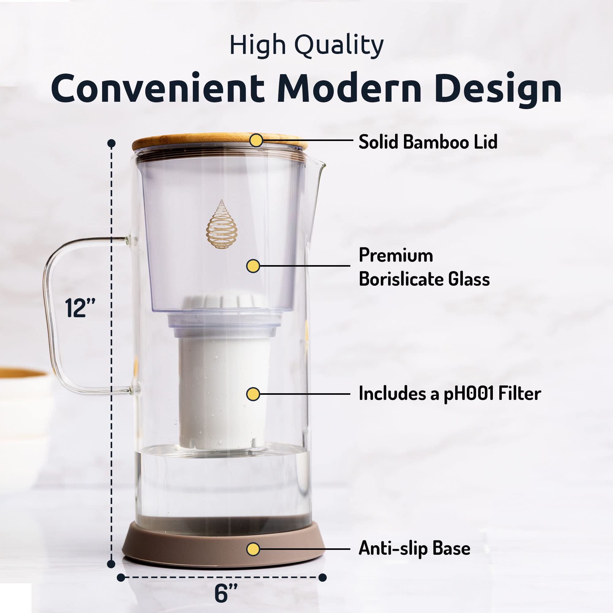**pH Restore Alkaline Water Pitcher with 580ml Glass Filter Bottle - Hydrate & Balance Water pH - Perfect for Home, Office & Travel**