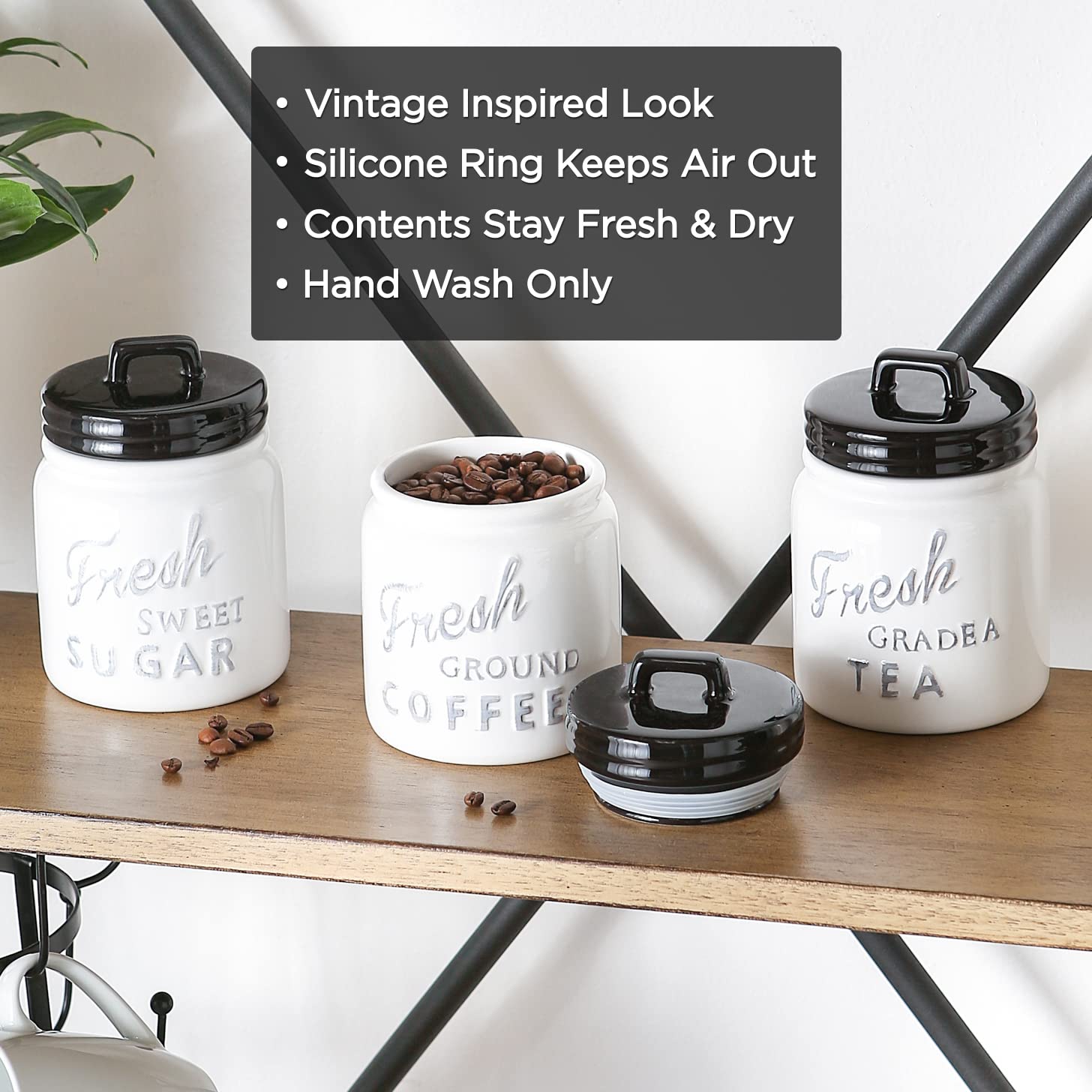 DII Ceramic Kitchen Canister Set - 3-Piece Airtight Food Storage Jars in Aqua Blue | Perfect for Pantry Organization, Flour, Sugar & Coffee Storage | Elegant Home Decor for Modern Kitchens