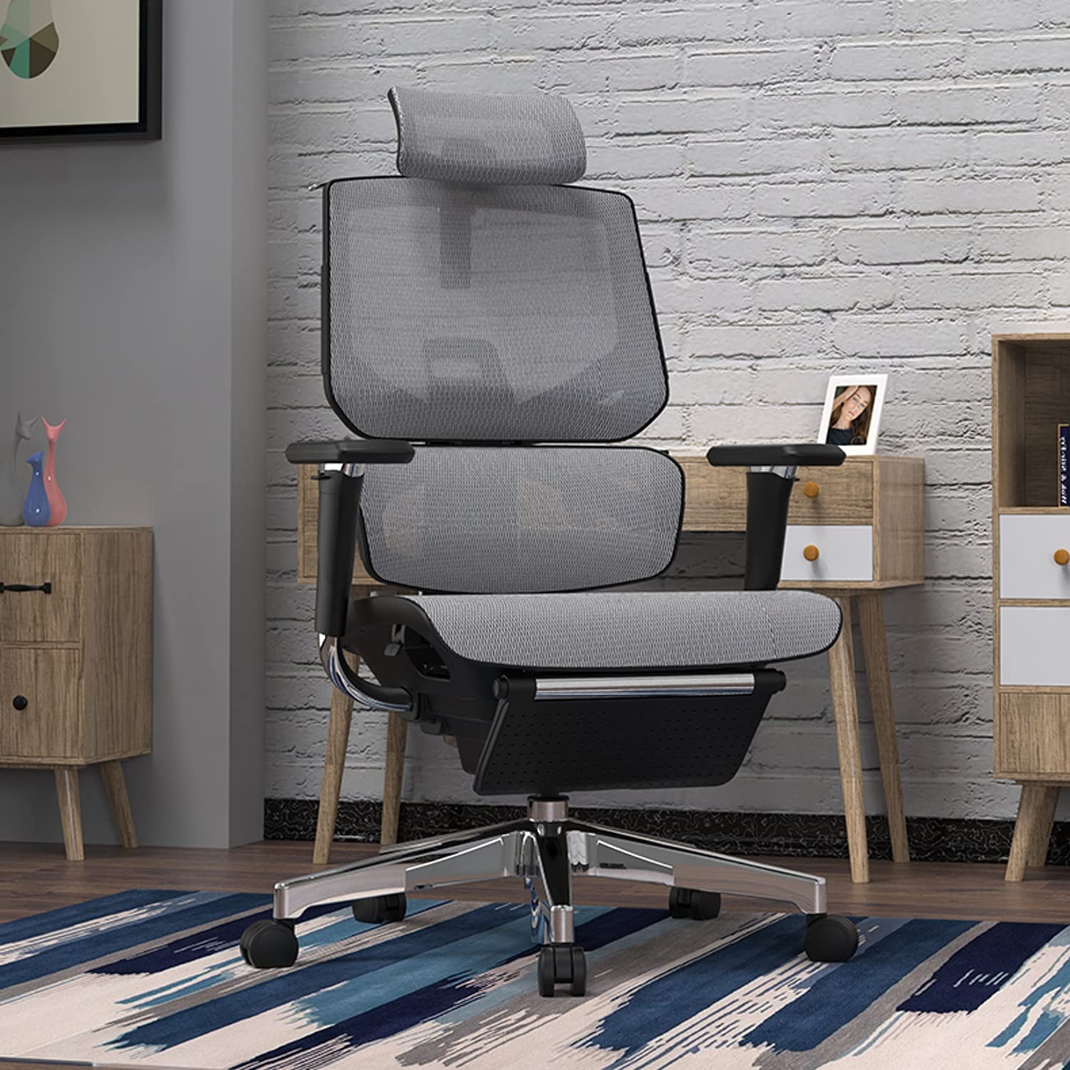 AVLUZ Ergonomic Office Chair with 3D Adjustable Armrests, Breathable Mesh Back & Lumbar Support - Comfortable Computer Desk Chair for Work, Gaming & Home Office (Gray with Footrest) - Perfect for Long Hours Sitting & Back Pain Relief