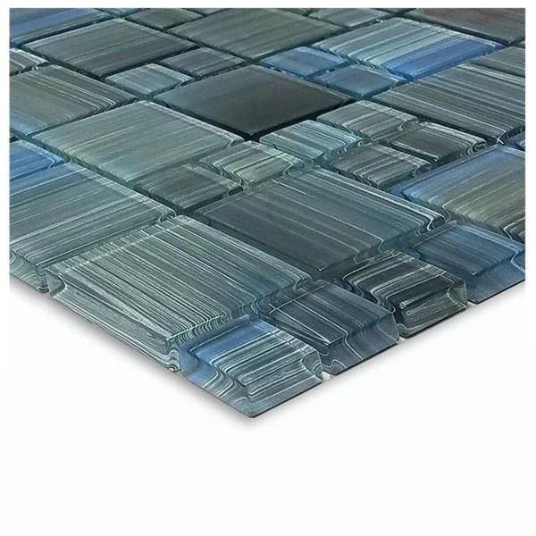 Grey Blue Waters Glass Mosaic Tile - Peel and Stick Backsplash for Kitchen & Bathroom - Waterproof DIY Wall Tile Design for Home Decor