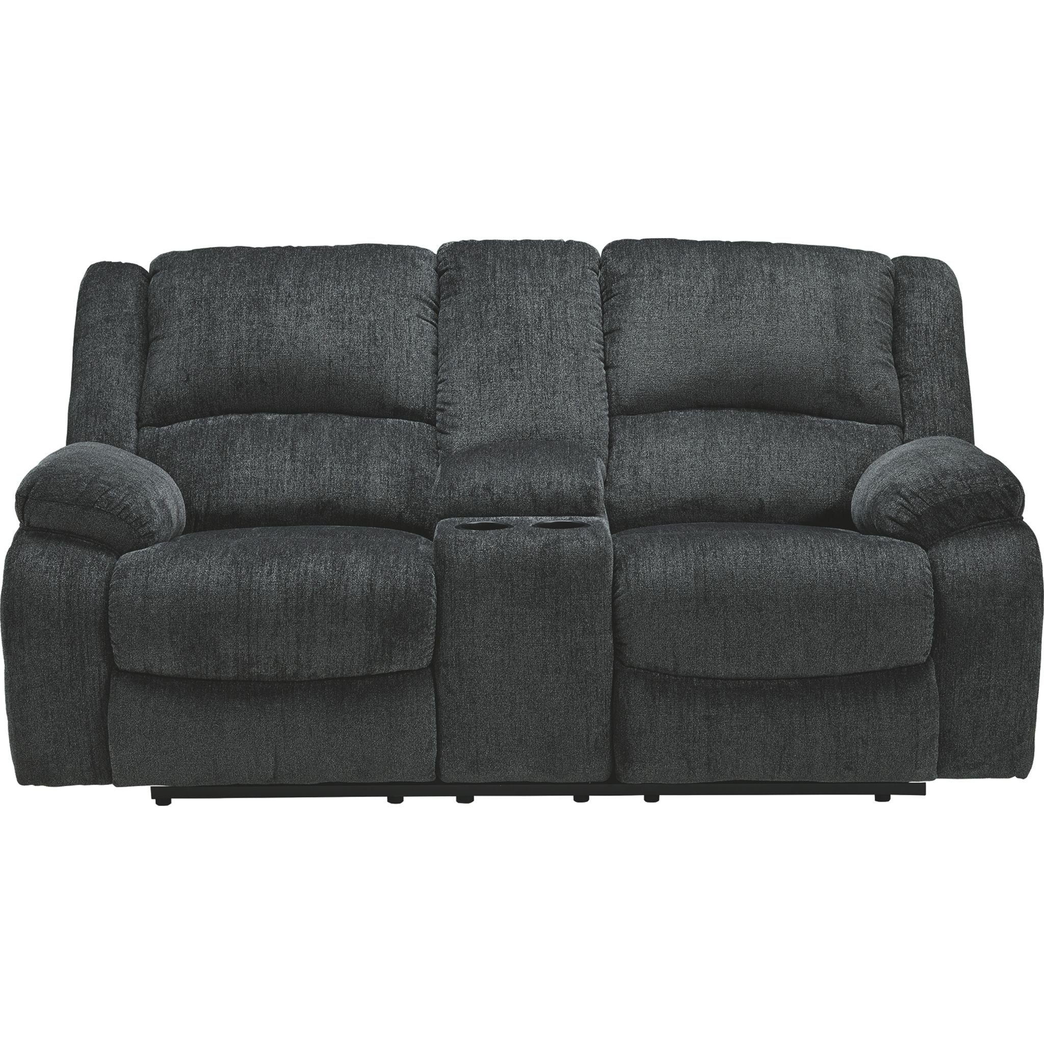 Draycoll Reclining Loveseat with Console - Slate Gray Modern Reclining Sofa for Living Room, Home Theater, and Small Spaces - Comfortable Two-Seater with Cup Holders and USB Ports