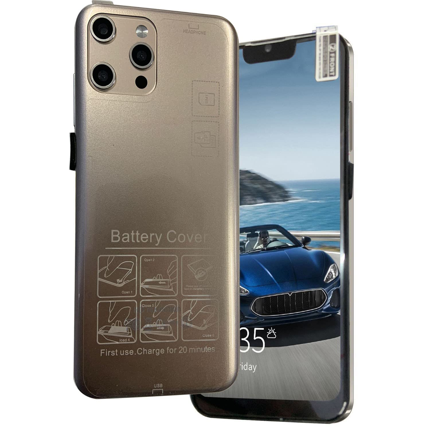 i12 Pro Max 6.8 Inch Full HD Android Smartphone - 4GB RAM 32GB Storage (Expandable) - 4G Unlocked Phone with Long Battery Life & Water Drop Screen - Gold | Perfect for Business, Travel & Daily Use