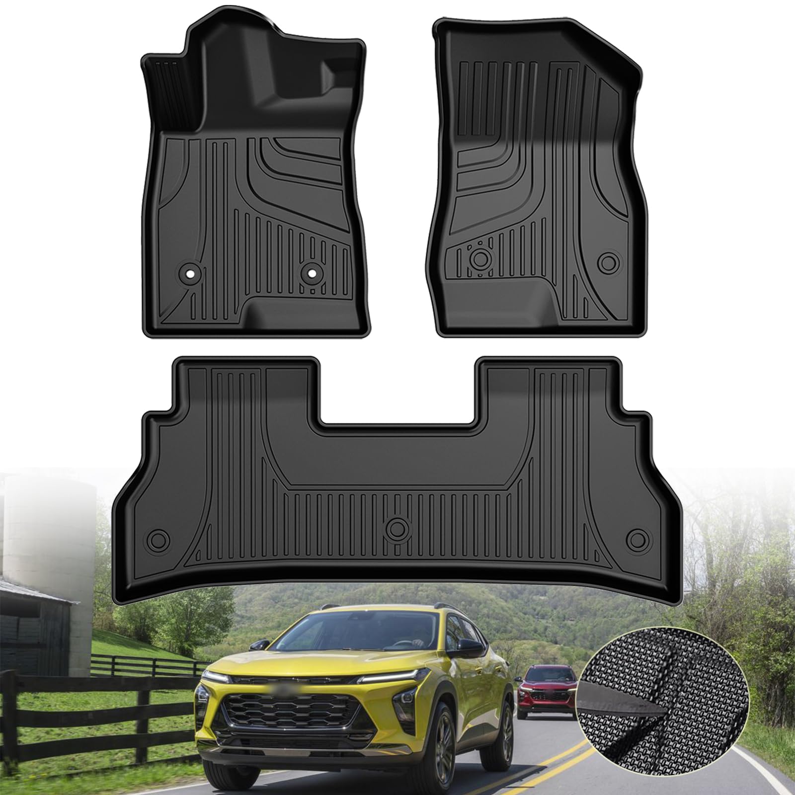 2024-2025 Chevy Trax Custom Fit Floor Mats - Premium All-Weather Floor Liners for Chevrolet Trax LS/1RS/LT/2RS/ACTIV Models (1st & 2nd Row, Black) | Durable Car Interior Accessories for Daily Commute & Road Trips
