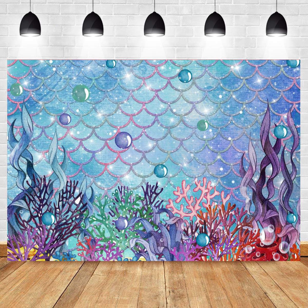 Under The Sea Mermaid Backdrop - 5x3ft Glitter Pearl Seabed Photography Background for Mermaid Birthday Party, Baby Shower & Underwater Theme Decor | Perfect for Birthday Photography, Baby Showers, Themed Parties & Event Decorations