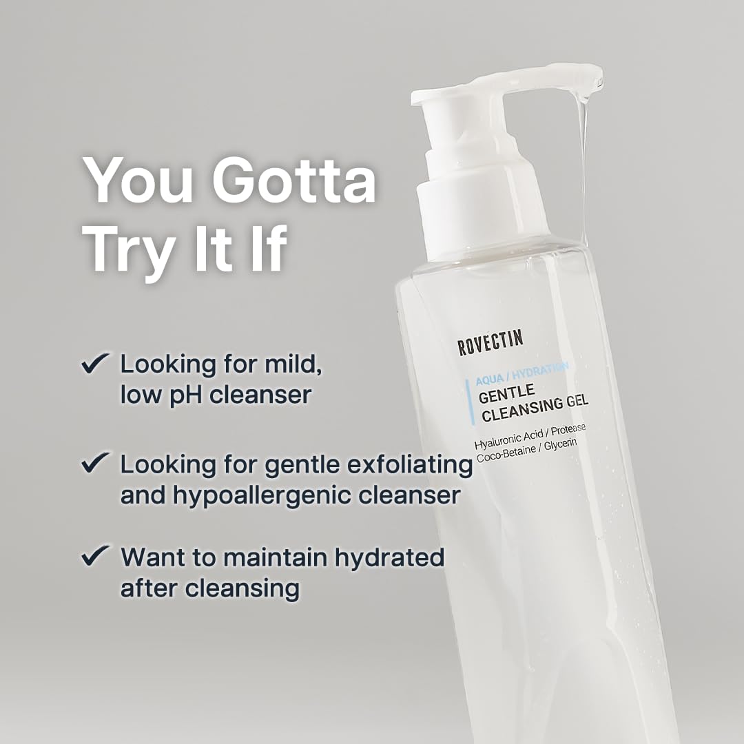 ROVECTIN Hydrating pH Balanced Cleanser for Sensitive Skin - Vegan Korean Skincare for Daily Face Wash
