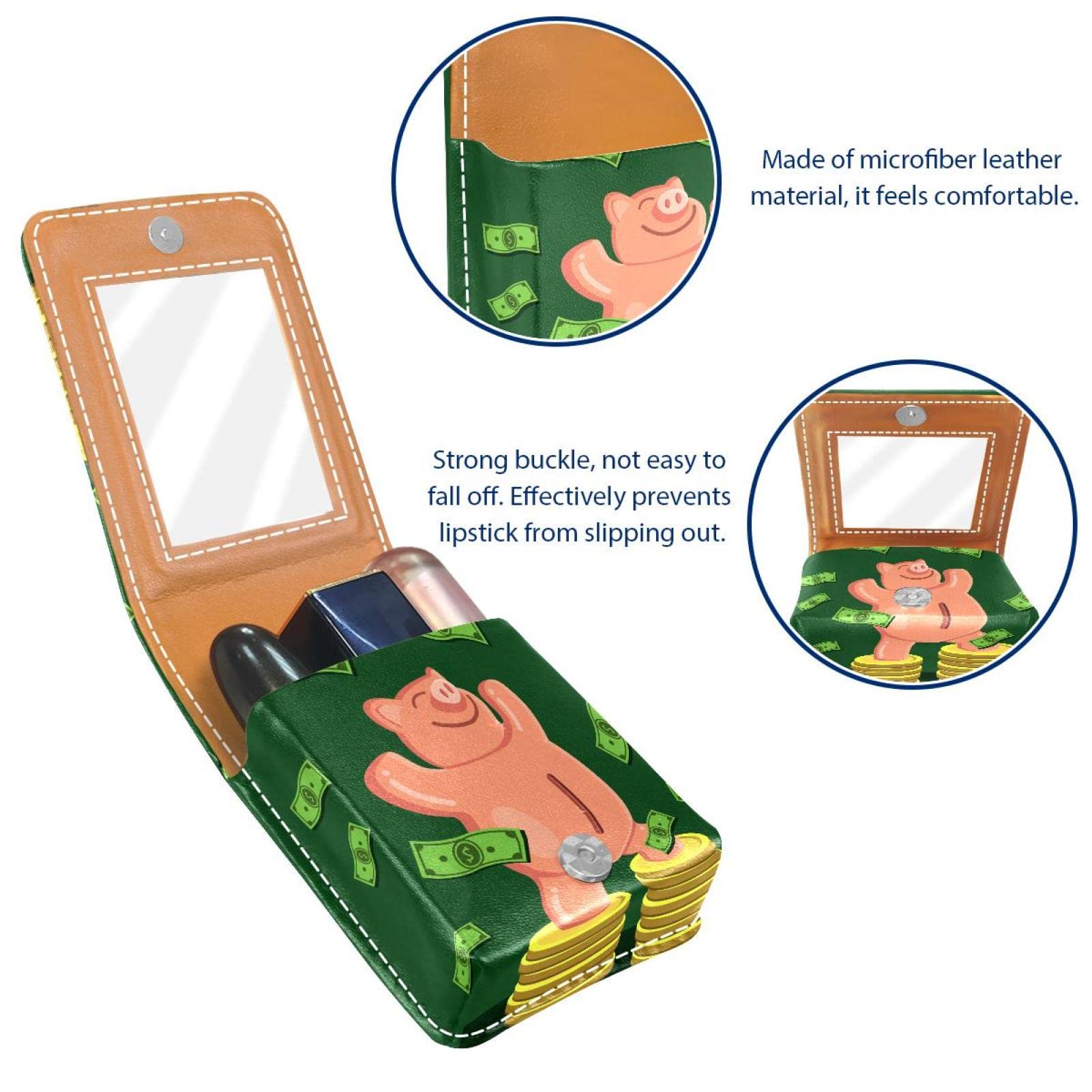 Personalized Lipstick Case - Portable Makeup Bag & Cosmetic Pouch Organizer - Funny Pig Design with Dollar Print - Perfect for Travel, Gift, and Daily Makeup Storage