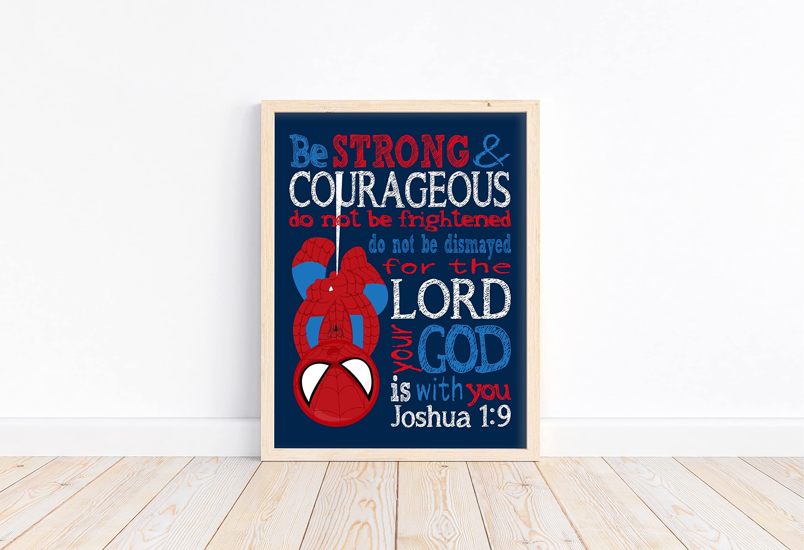 Spider-Man Superhero Nursery Decor - Joshua 1:9 Bible Verse Print for Kids' Room