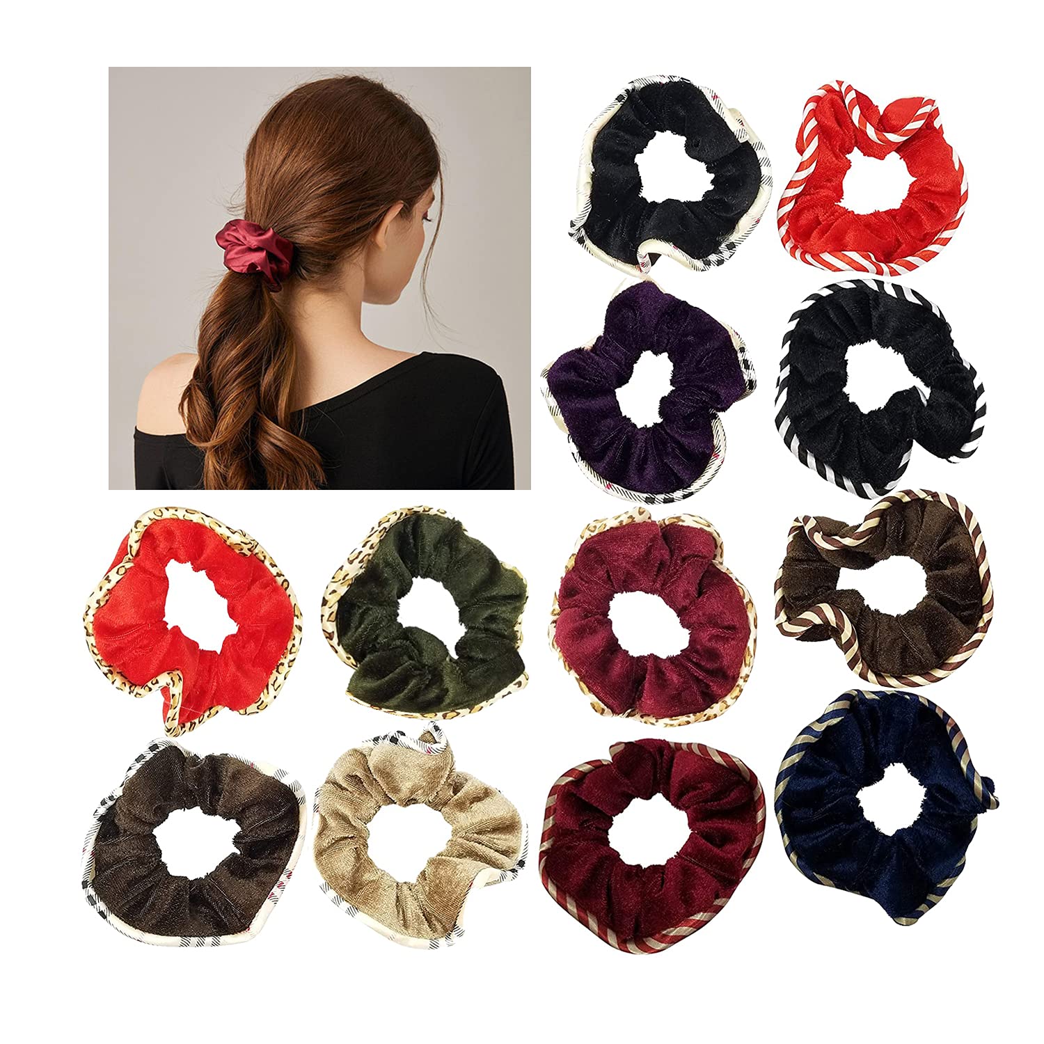 Evogirl Velvet & Satin Scrunchies for Women - Soft Elastic Hair Ties & Hair Bands - Perfect for Workouts, Office, and Everyday Styling