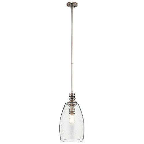 Kichler Lighting 43090CLP Classic Pewter Single Light Pendant - Lakum Collection | Modern Dining Room, Kitchen Island & Entryway Lighting Fixture