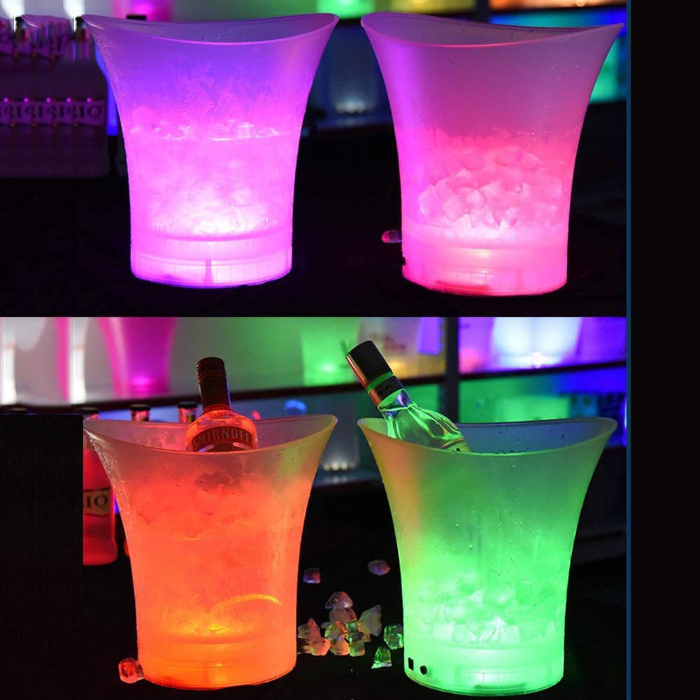SOSSEG 5L LED Light Up Ice Bucket with 7 Color Flashing Lights - Large Plastic Oval Drink Cooler for Beer, Wine & Cocktails - Perfect for Parties, Bars & Outdoor Gatherings