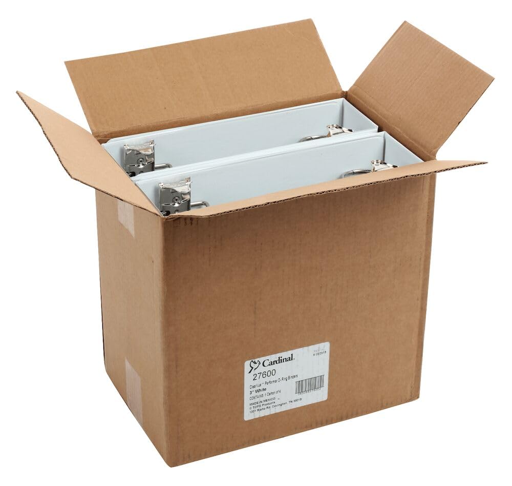 Cardinal Performer 3-Ring Binders 3 Inch, 725 Sheet Capacity, ClearVue Presentation View, Non-Stick PVC-Free White 4-Pack - Perfect for School, Office, and Home Organization, Document Storage, and Professional Presentations