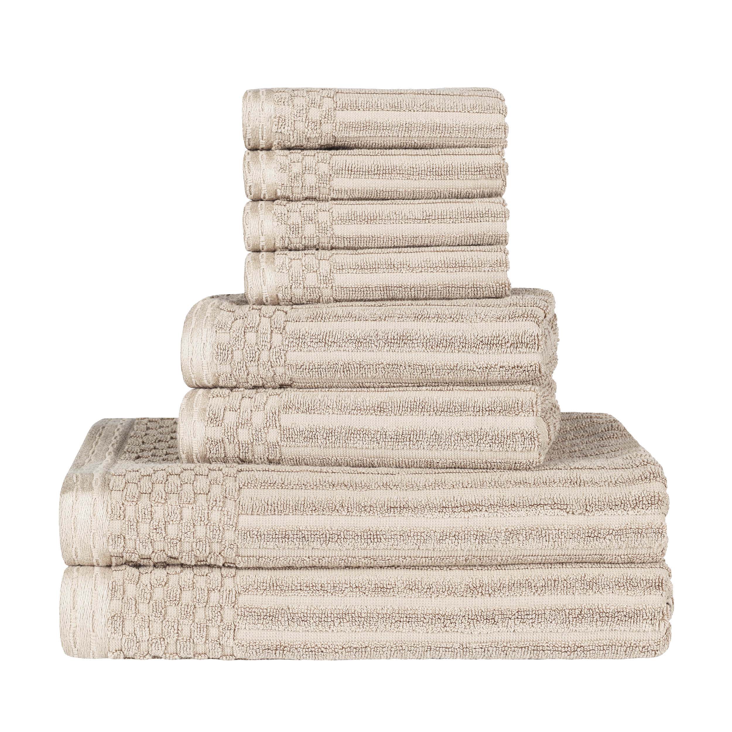 Premium 8-Piece Cotton Ribbed Towel Set - Soft, Absorbent & Medium Weight Bath Towels for Spa, Gym & Luxury Home Use