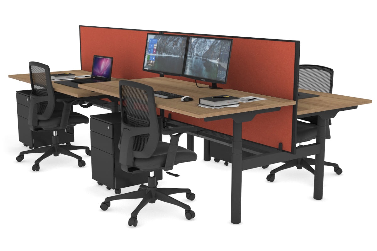 Flexi Premium 4-Person Height Adjustable H Bench Workstation - Black Frame (1600L x 800W) with Cable Management | Ideal for Office, Coworking Spaces & Home Workstations