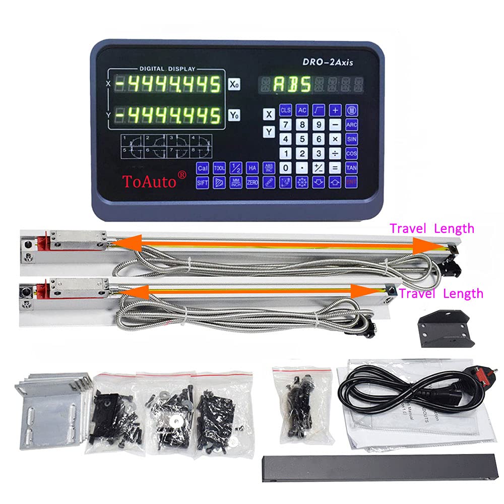 TOAUTO 12'' & 40'' 2-Axis DRO Digital Readout with 300mm & 1000mm Linear Encoder Scales for Milling and Lathe Machines - Precision Measurement for Metalworking and CNC Machining