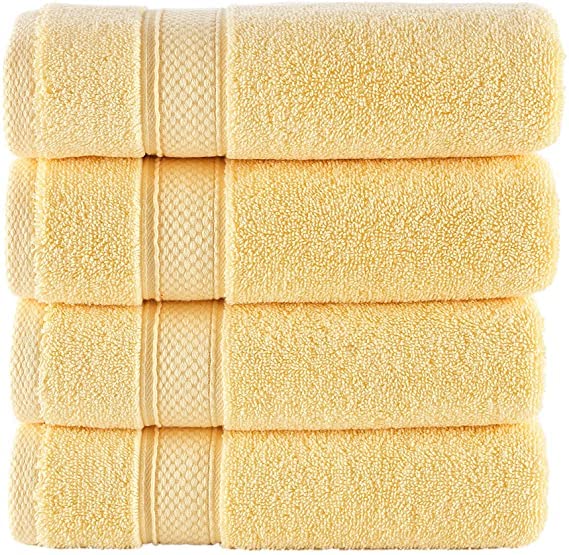 Premium Turkish Cotton Towel Set - 4-Piece Luxury Bath Towels & Washcloths, Hotel Quality, Ultra Soft & Absorbent (Sunlight Yellow) - Perfect for Spa, Bathroom & Beach Use