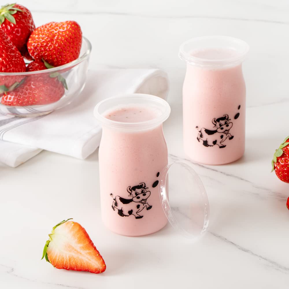 Restaurantware 5oz Disposable Yogurt Jars with Cow Print Lids - 100 Clear Plastic Pudding Containers for Snacks, Spices & Desserts | Perfect for Meal Prep, Party Favors & Takeout