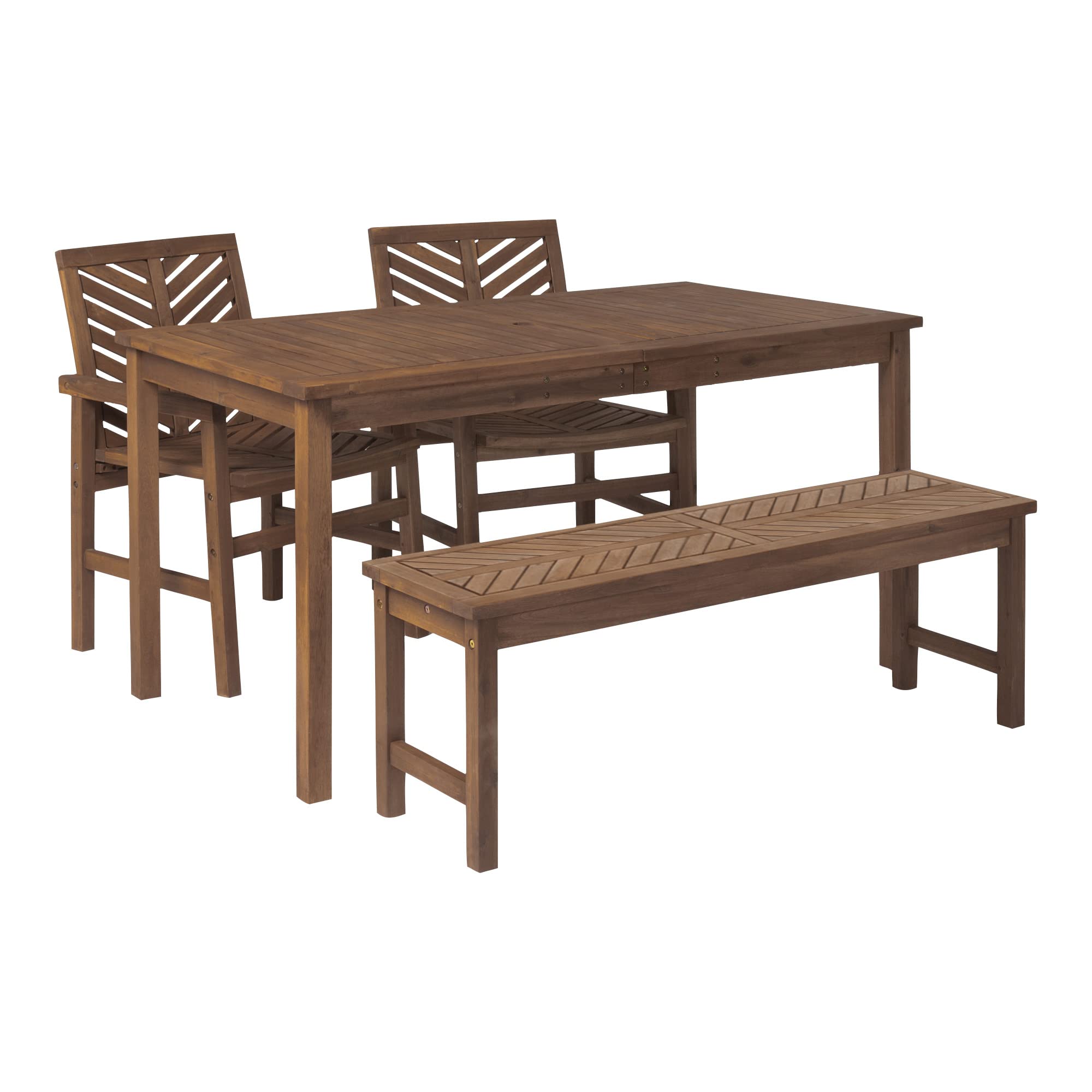 Walker Edison 5-Piece Outdoor Wood Chevron Patio Dining Set - All-Weather Dark Brown Table, Chairs & Bench for Backyard, Garden, Poolside & Balcony | Perfect for Outdoor Entertaining & Relaxation