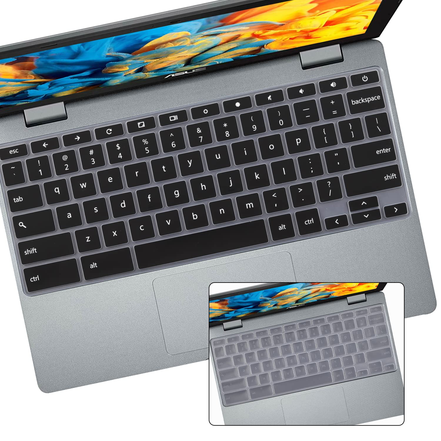 2 Pack Keyboard Cover for ASUS Chromebook C203XA C425 C403 C223 C214 C213 C204 C202 & CX1 CX1100 CX1101 CX1400 (2020-2022, 11.6