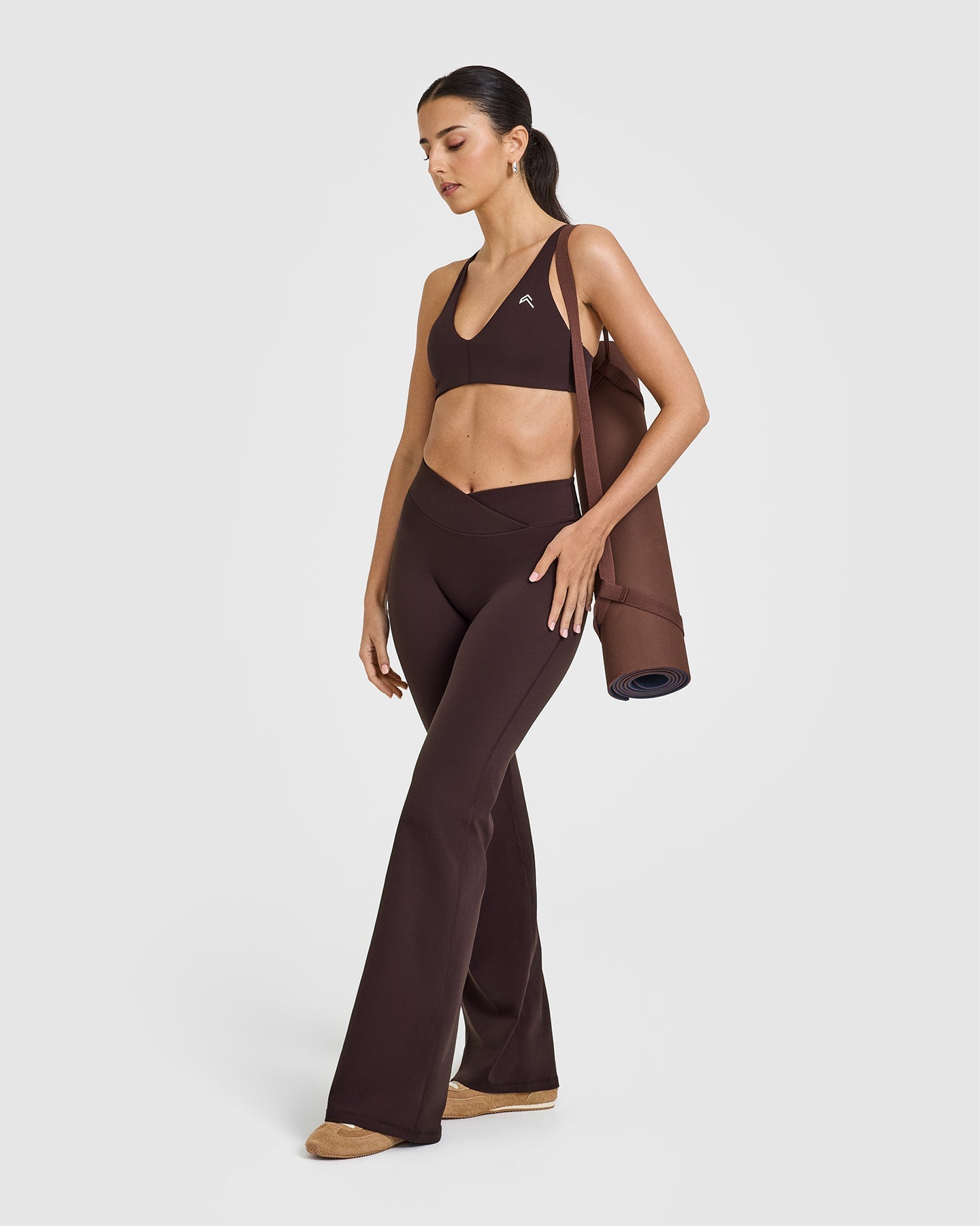 Unified Wrap Flared Bottoms | Plum Brown | Women's High Waist Yoga Pants for Workout & Lounge | Stretchy Comfortable Casual Wear