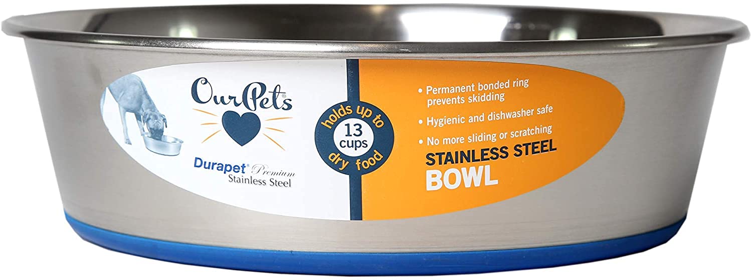 Stainless Steel Dog Bowl Set of 2 - 4.5 Quart (13 Cup) Capacity - Non-Slip Pet Food & Water Dishes for Large Dogs - Perfect for Indoor & Outdoor Use