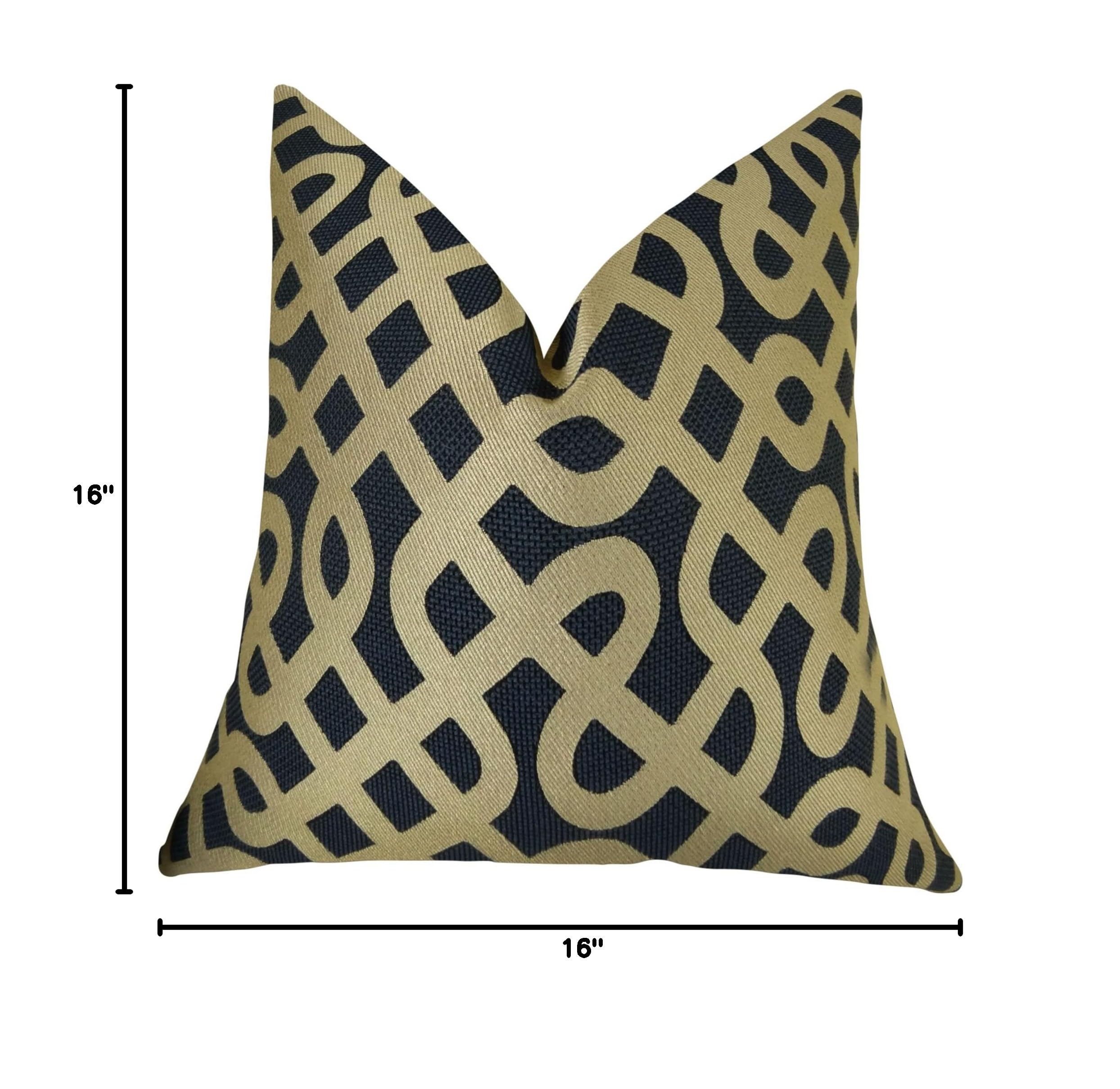 Modern Navy Geometric Throw Pillow - Handmade in USA - Decorative Couch Pillow with Tan Maze Design - Perfect for Living Room, Bedroom & Sofa Decor