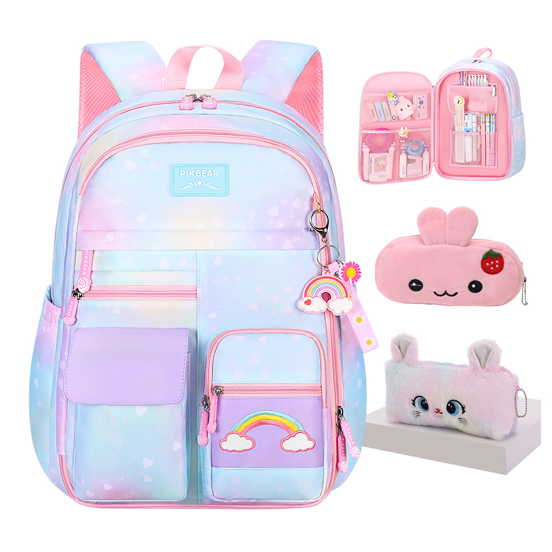 **Cute Rainbow Backpack for Girls & Kids - Aesthetic Starry School Backpack with Pen Holder, Laptop Travel Bag for Students, Teens, and Daily Use**