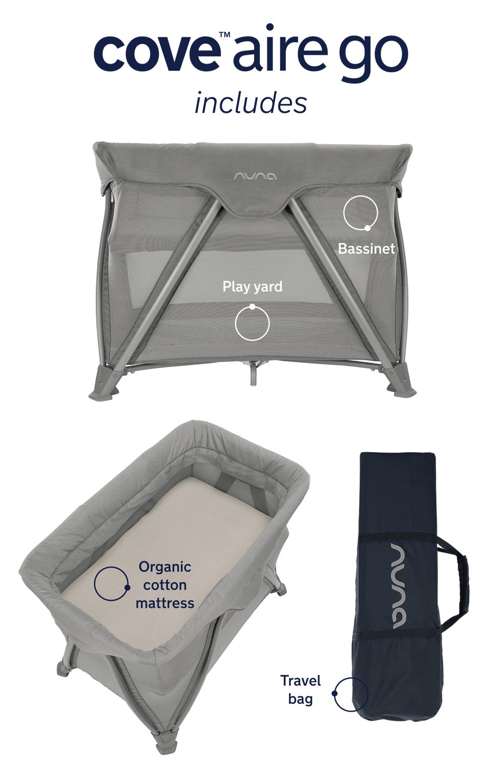 Nuna COVE Aire Go Playard - Lightweight Portable Baby Playpen with Breathable Mesh for Indoor & Outdoor Use - Perfect for Travel, Nursery, and Playtime