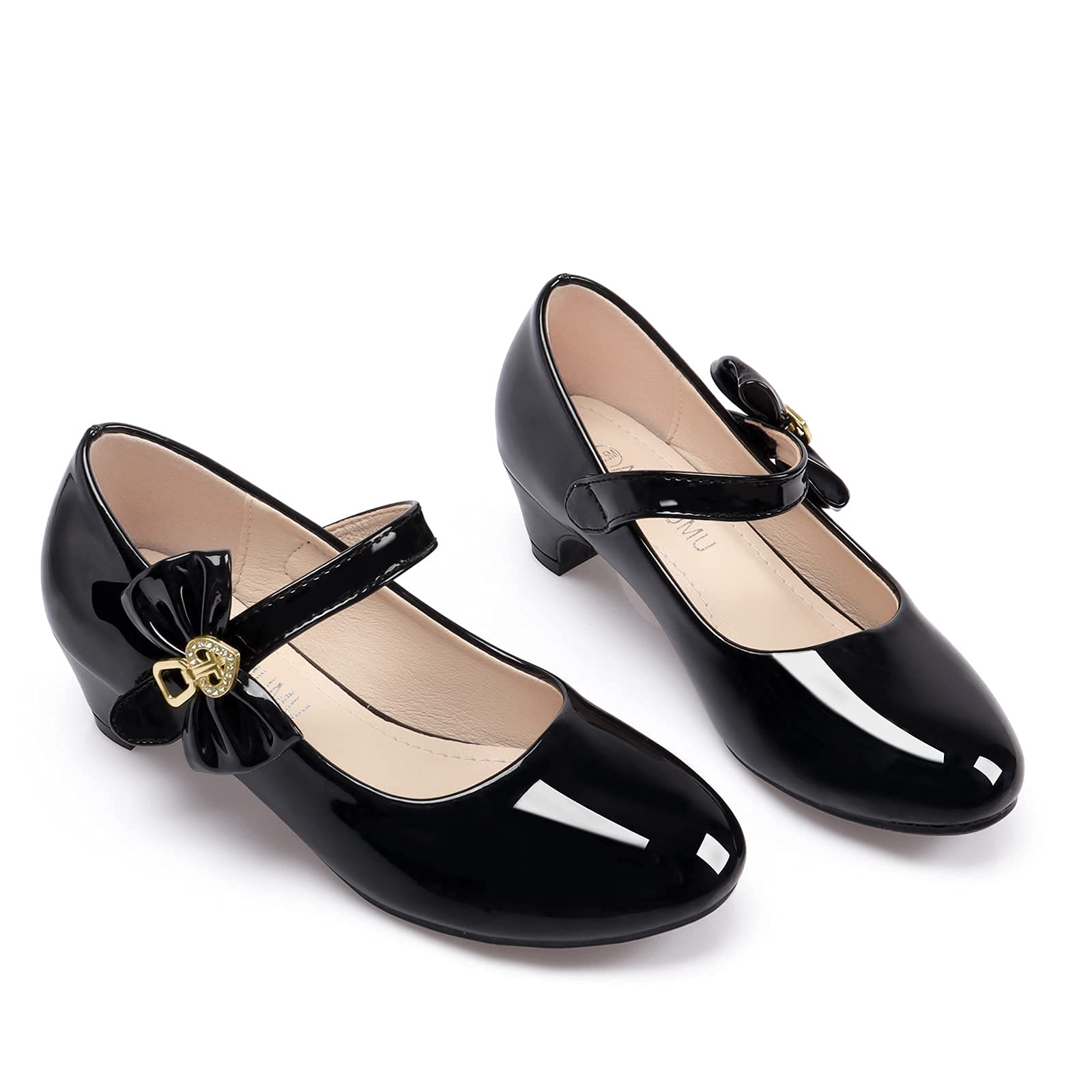 ADAMUMU Girls Low Heel Dress Shoes - PU Leather Wedding Party Shoes for Little & Big Kids - Perfect for Flower Girls, First Communion, and Special Occasions