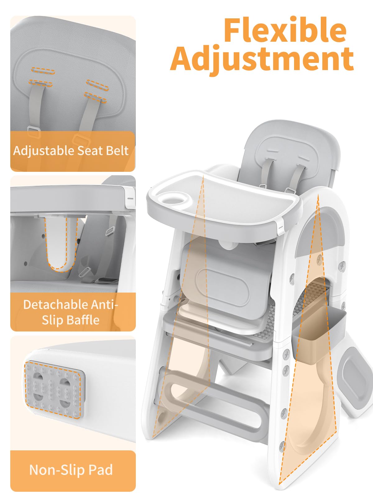 **Baby High Chair with Safety Harness & Adjustable Seat – Convertible Toddler Chair, Study Table & Building Block Play Set – Perfect for Feeding, Learning & Playtime**