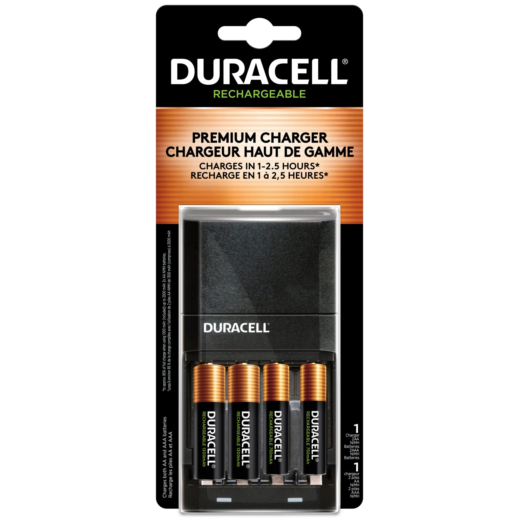 Duracell Ion Speed 4000 Battery Charger for AA & AAA Rechargeable Batteries - Includes 2 Pre-Charged AA & 2 AAA Batteries - Power Household & Business Devices - Perfect for Cameras, Toys, Remote Controls & Office Electronics