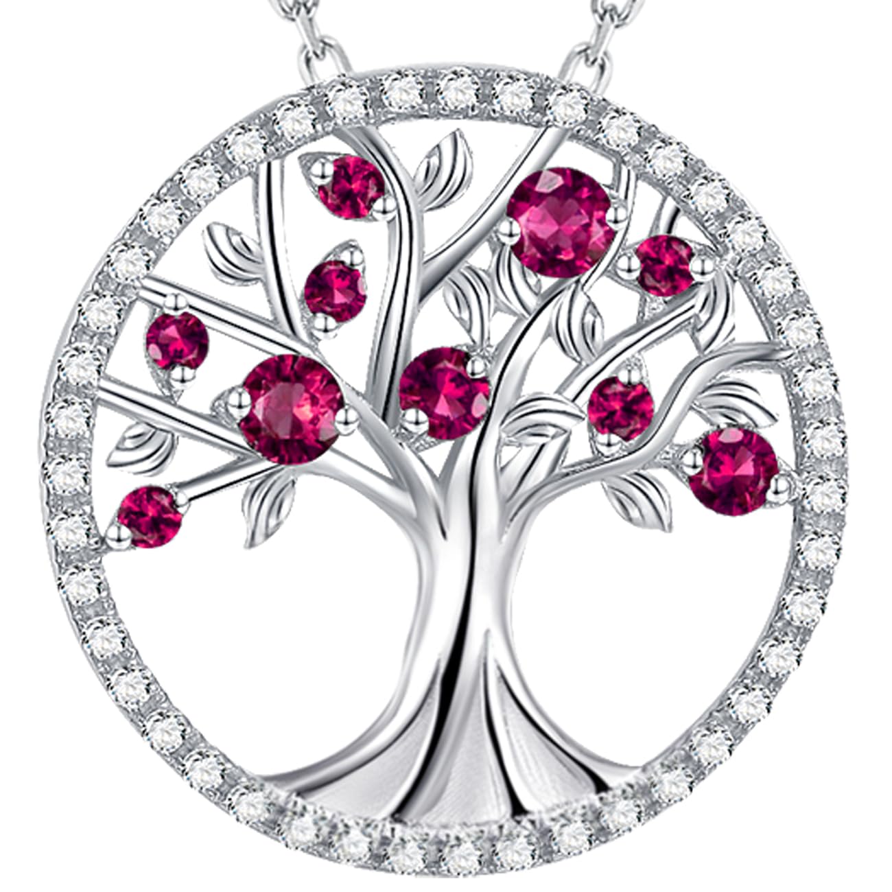 Beautiful Sterling Silver Tree of Life Pendant Necklace for Women - March & April Birthstone Jewelry with Aquamarine, Emerald, Ruby Gemstones - Perfect Birthday Gift for Wife, Mom, Her - Ideal for Weddings, Anniversaries & Special Occasions