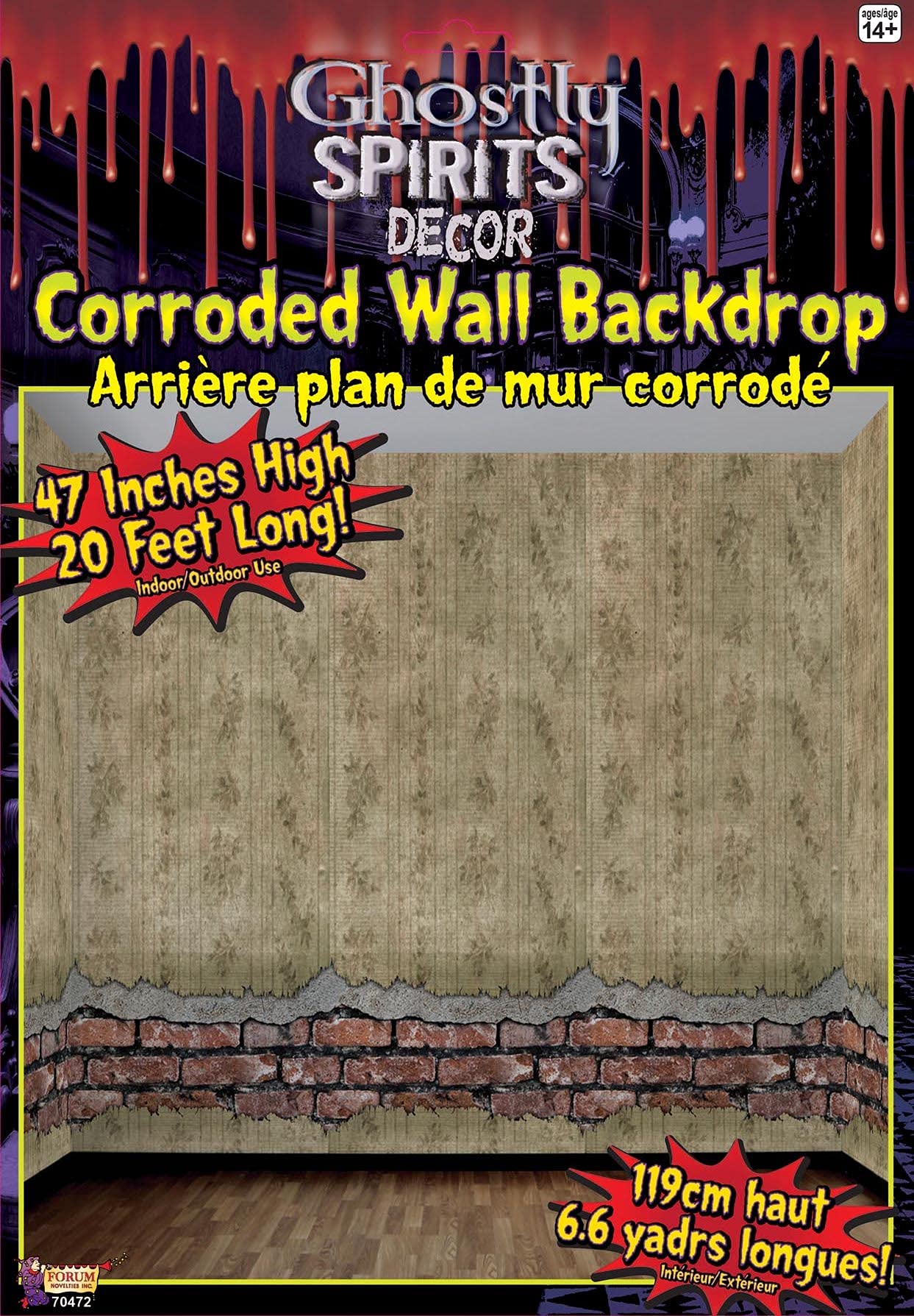 Forum Novelties Ghostly Spirits Decor - 20-Foot Roll Corroded Wall Backdrop for Halloween Party, Haunted House & Spooky Event Decorations