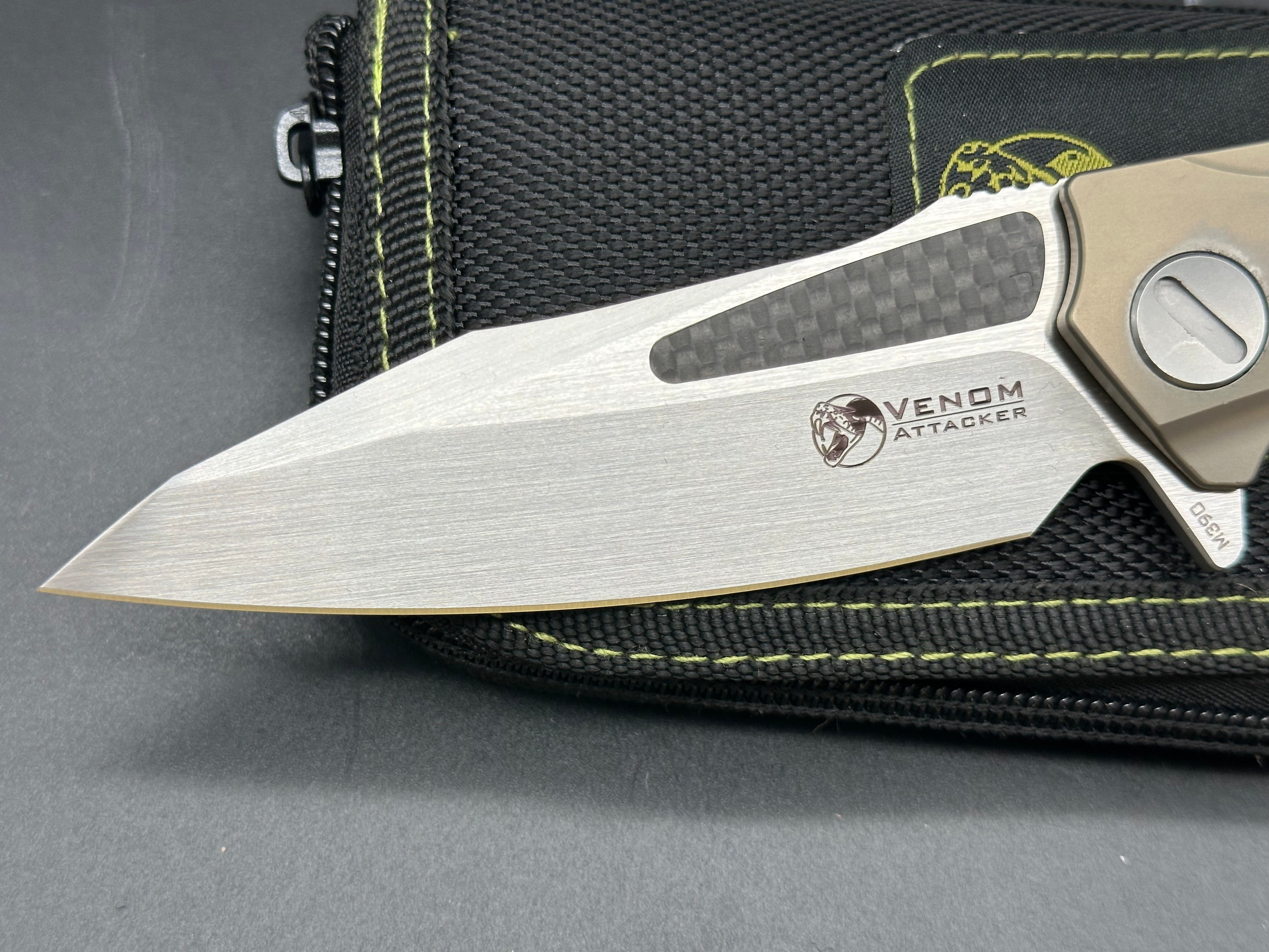 Kevin John Venom Attacker Titanium & Carbon Fiber Handle Folding Knife with M390 Steel Blade - EDC, Outdoor Survival, Camping, Hunting Gear