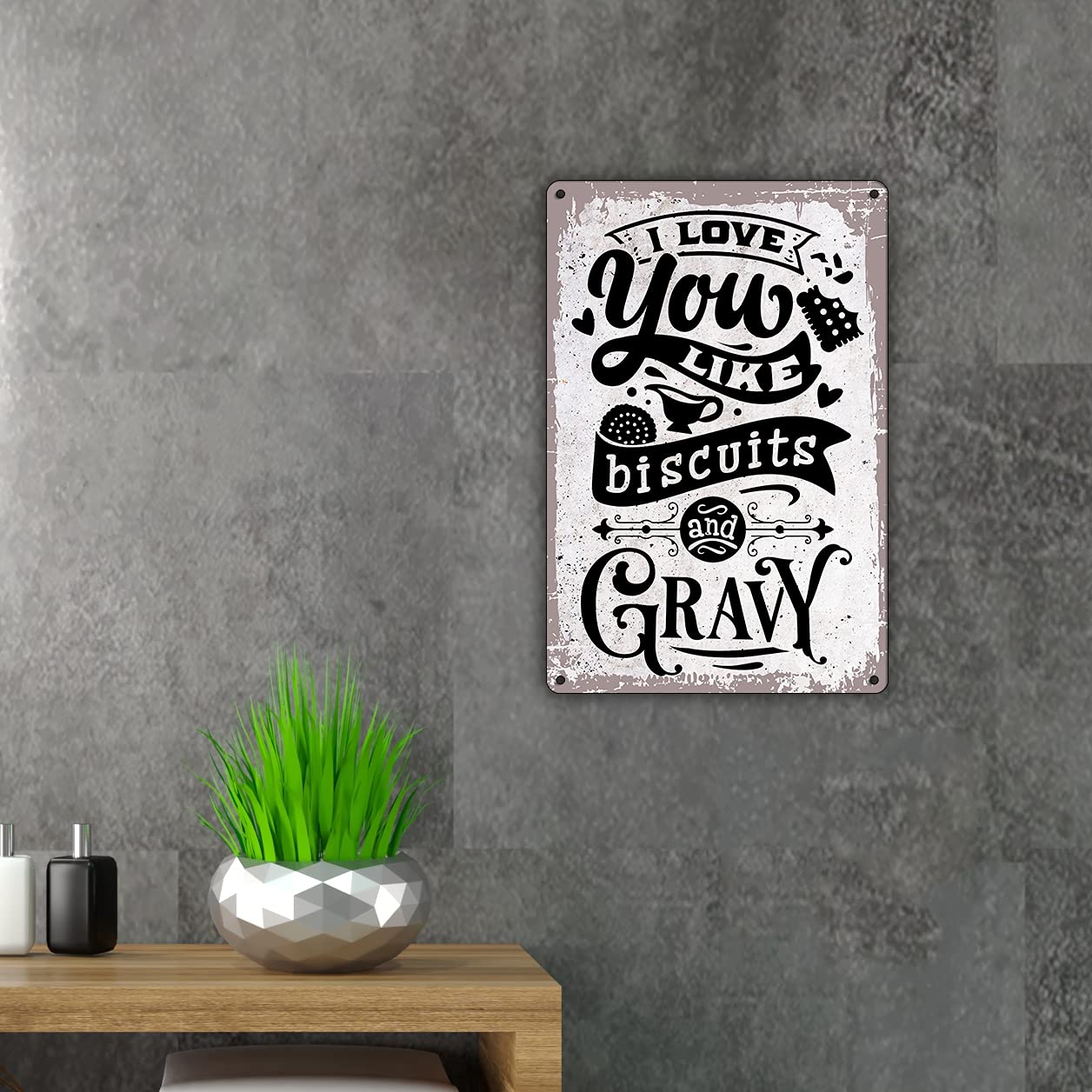 Funny Kitchen Metal Tin Sign - Retro Biscuits & Gravy Wall Decor for Home