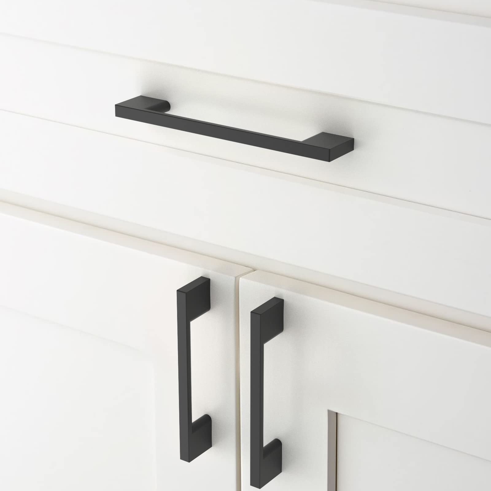 10 Pack Matte Black Cabinet Pulls 5 Inch (128mm) Hole Centers - Amerdeco Kitchen Cabinet Handles & Drawer Pulls for Cabinets, Cupboards, Dressers - Durable Cabinet Hardware for Modern & Farmhouse Kitchen Renovation