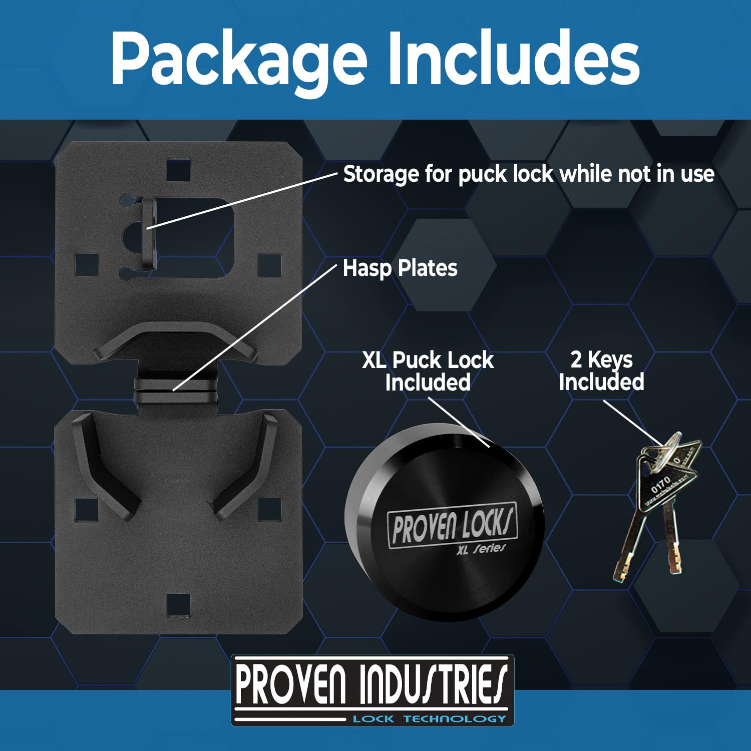 Proven Industries Puck Lock and Hasp Kit - Heavy Duty Storage Door Lock - Made in USA (Black) - Secure Sheds, Garages, Toolboxes & Outdoor Equipment