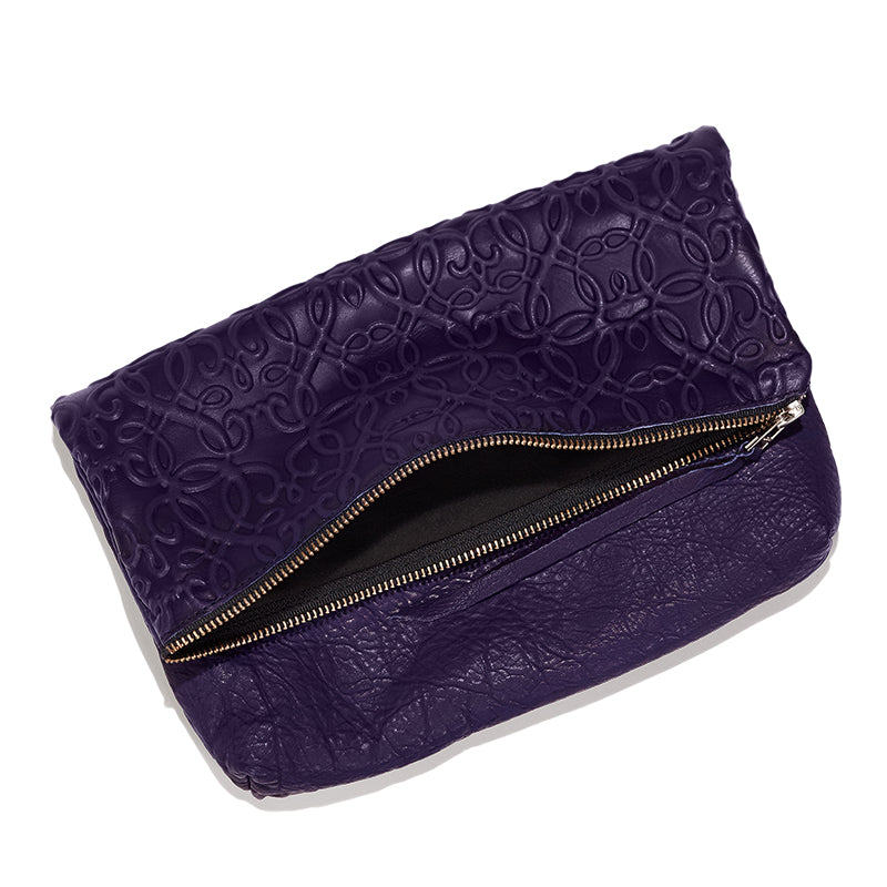 Premium Gabriel Leather Fold Over Clutch Purse for Women - Elegant Purple Crossbody Bag for Evening Parties, Date Nights & Special Occasions