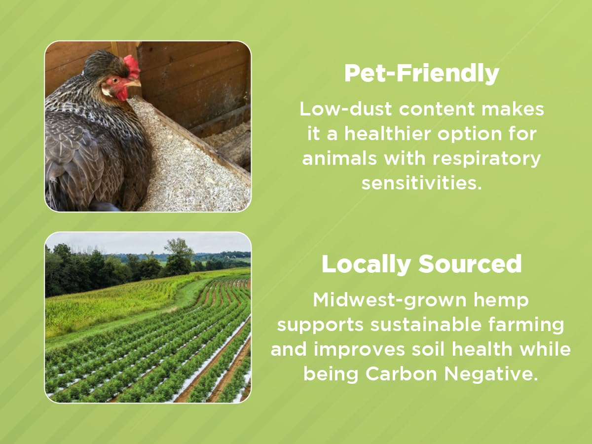 Premium 8 Lbs Natural Hemp Bedding for Chickens, Horses, Rabbits & Small Pets | Super Absorbent, Dust-Free, Eco-Friendly Animal Bedding | USA Grown, Carbon Negative | Ideal for Coops, Cages & Pet Litter Boxes