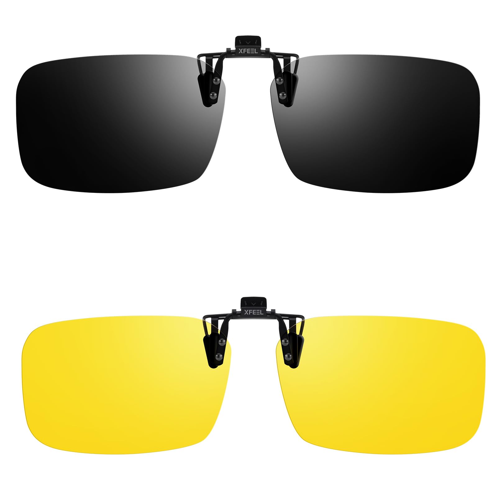 Xfeel Clip On Night Driving Glasses for Women & Men - Anti Glare, UV Protection, Over Prescription Glasses - Perfect for Night Driving, Low Light Conditions & Outdoor Activities