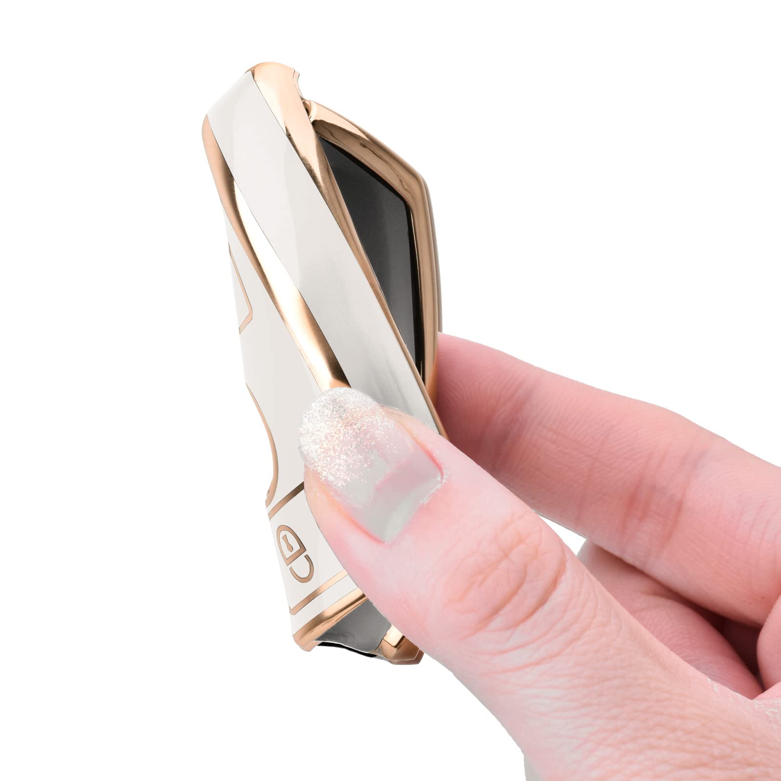 Premium Soft TPU Key Fob Cover for Mercedes Benz C/E/S/M/CLS/CLK/G Class - Gold Edge White Protective Case for Keyless Smart Key | Durable & Stylish Car Accessory for Everyday Use & Gift Giving