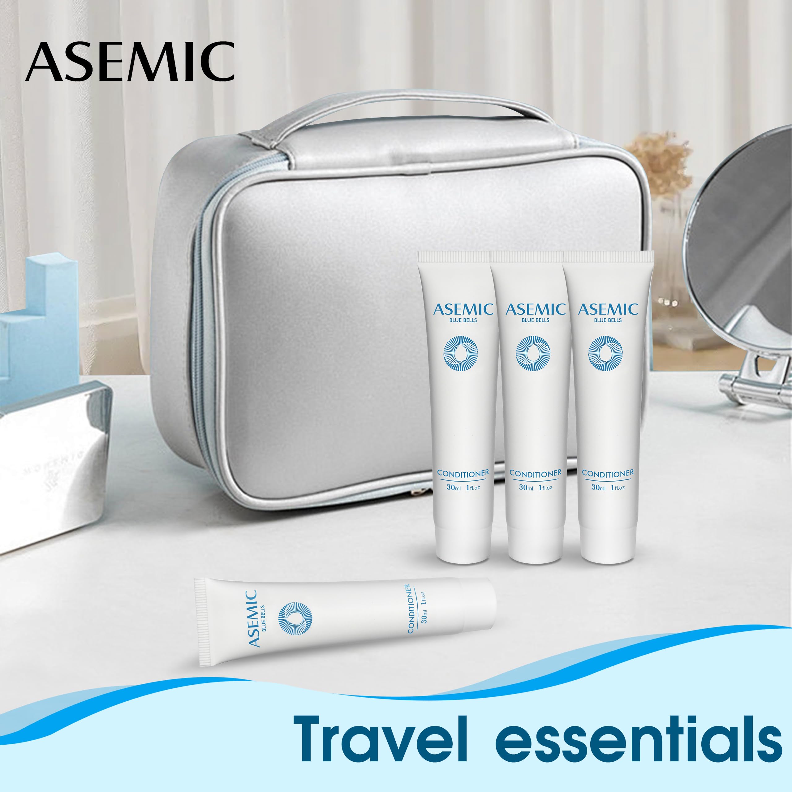 ASEMIC Mini Travel Size Conditioner (100 Pack, 1 fl oz) - Bulk Toiletries for Hotels & Hospitality - Refreshing Blue Bell Scent - Perfect for Travel, Gym, Hotels & Guest Amenities