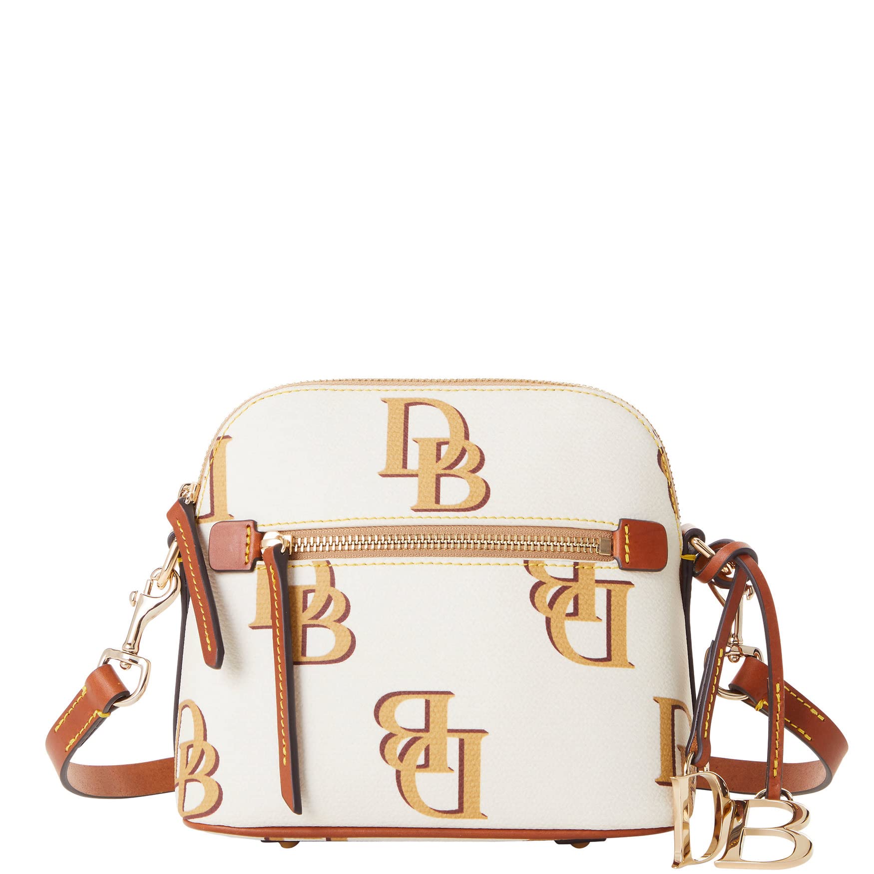 Dooney & Bourke Monogram Domed Crossbody Handbag in Beige | Stylish & Durable Leather Purse for Women | Perfect for Work, Travel & Everyday Use