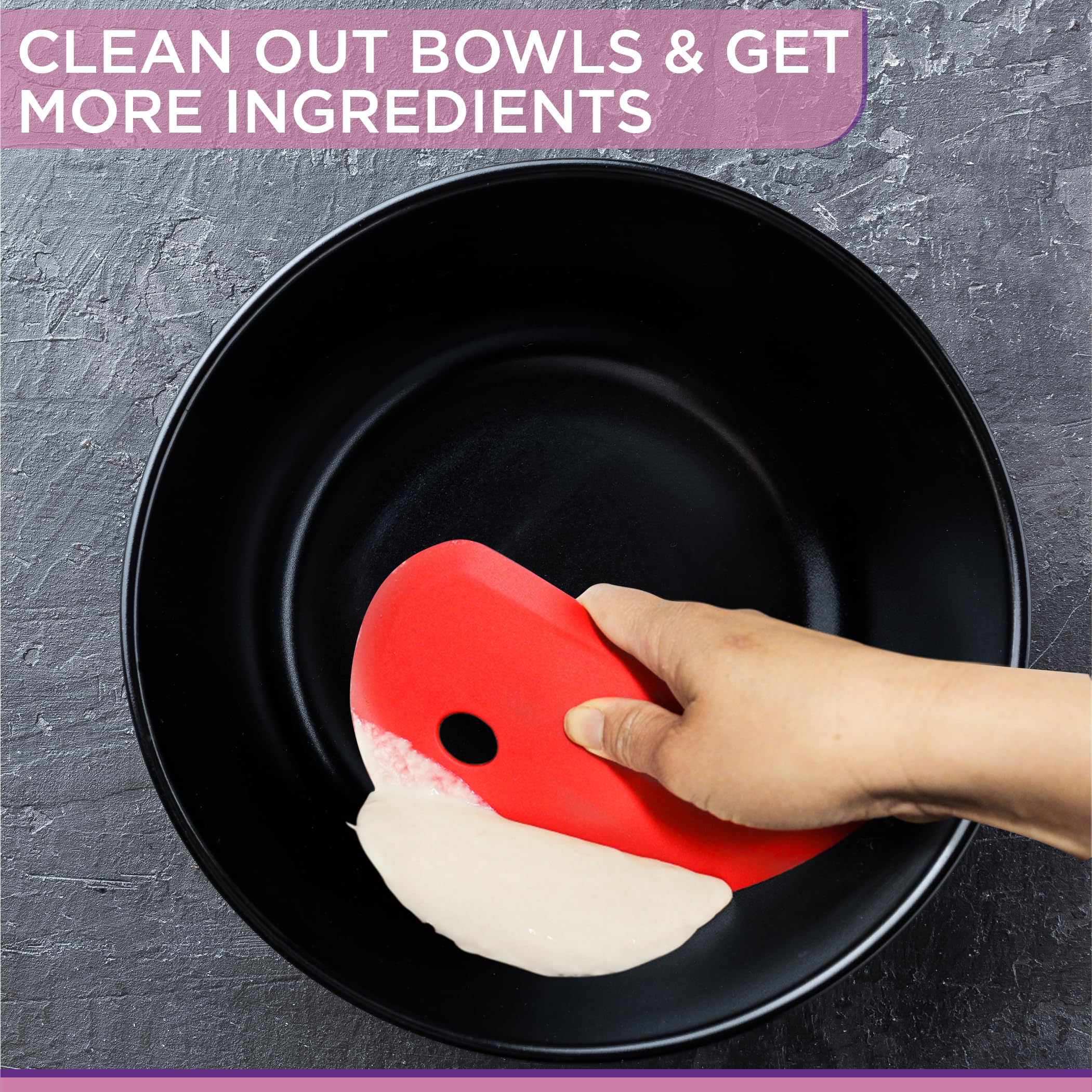 Zoie + Chloe Silicone Bowl Scraper - Multi-Purpose Dough Scraper & Baking Spatula for Mixing, Cleaning, Cake Decorating, Frosting - 7x3.75 Inch Kitchen Tool - Perfect for Baking, Cooking & DIY Crafts (Red)