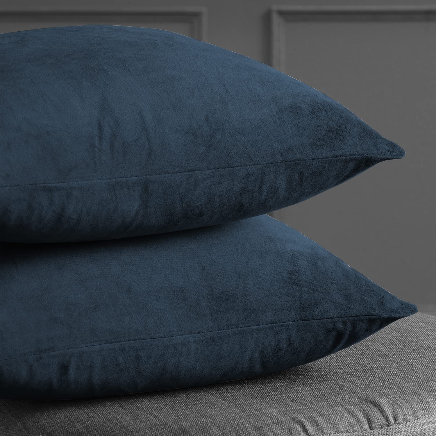 Premium Velvet Cushion Covers 18x18 Inches (Pair) - Midnight Blue Luxury Pillow Cases for Sofa, Bed & Home Decor - HPD Signature Collection VPCH-194023-CC18PR