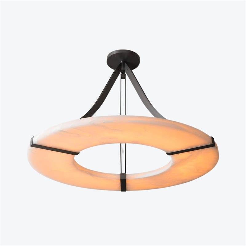 Elegant Alabaster Halo Pendant Light - Modern Ceiling Fixture for Dining Room, Kitchen Island & Bedroom Lighting | Dimmable LED Chandelier